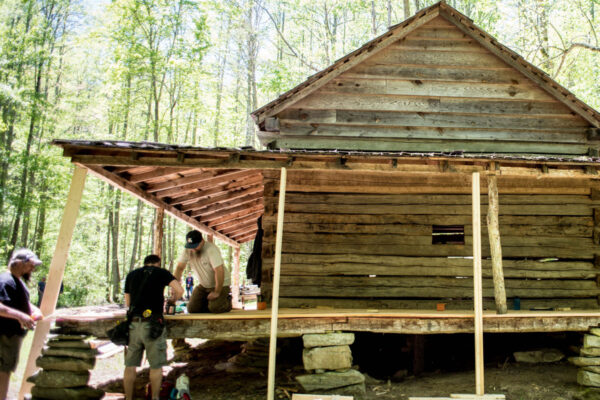 Sean Perry team working on the Cook Cabin in Great Smoky Mountains National Park.